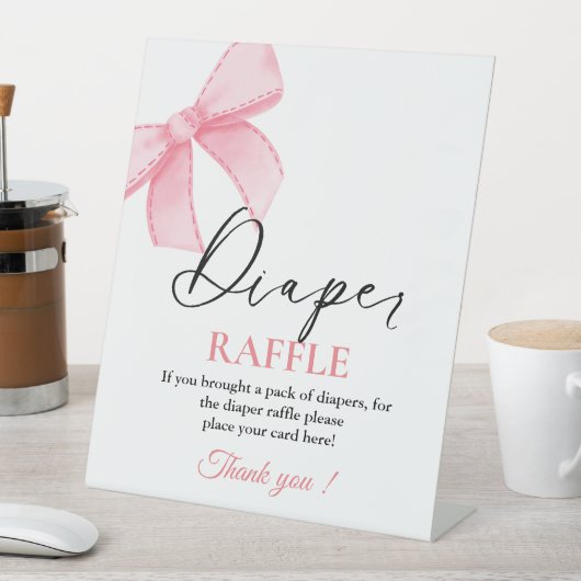 ピンクボウベビーおむつラッフルベビーシャワーゲームサイン 台座サイン (インサイチュ)