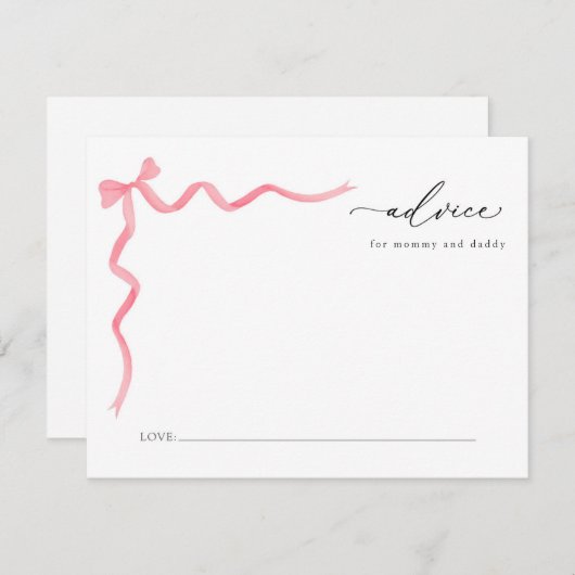 ピンクボウベビーアドバイスモーミー&ダディーカード 招待状 (正面/裏面)