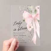 ピンクボウベビーイン開花フローラガールベビーシャワー アクリル招待状 (インサイチュ (ポータブル))