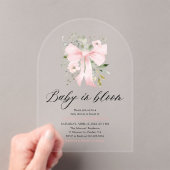 ピンクボウベビーイン開花フローラガールベビーシャワー アクリル招待状 (インサイチュ (ポータブル))