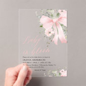 ピンクボウベビーイン開花フローラガールベビーシャワー アクリル招待状 (インサイチュ (ポータブル))