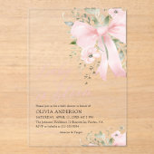 ピンクボウベビーイン開花フローラガールベビーシャワー アクリル招待状 (正面)