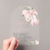 ピンクボウベビーイン開花フローラガールベビーシャワー アクリル招待状 (インサイチュ (ポータブル))