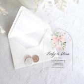 ピンクボウベビーイン開花フローラガールベビーシャワー アクリル招待状