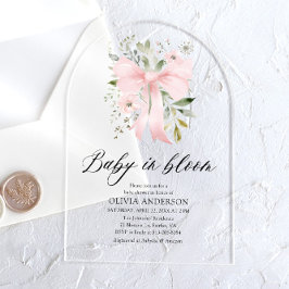 ピンクボウベビーイン開花フローラガールベビーシャワー アクリル招待状