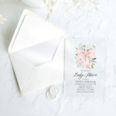 ピンクボウベビーイン開花フローラガールベビーシャワー アクリル招待状