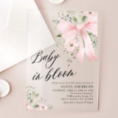 ピンクボウベビーイン開花フローラガールベビーシャワー アクリル招待状