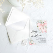 ピンクボウベビーイン開花フローラガールベビーシャワー アクリル招待状