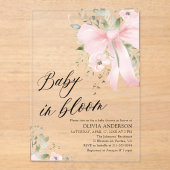 ピンクボウベビーイン開花フローラガールベビーシャワー アクリル招待状 (正面)