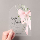 ピンクボウベビーイン開花フローラガールベビーシャワー アクリル招待状 (インサイチュ (ポータブル))