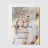 ピンクボウベビーイン開花フローラガールベビーシャワー ベラム紙招待状 (オフセット (カップル))