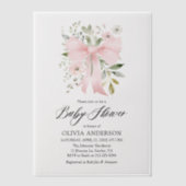ピンクボウベビーイン開花フローラガールベビーシャワー ベラム紙招待状 (正面)