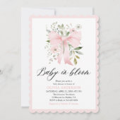 ピンクボウベビーイン開花フローラガールベビーシャワー 招待状 (正面)