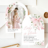 ピンクボウベビーイン開花フローラガールベビーシャワー 招待状