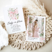 ピンクボウベビーイン開花フローラガールベビーシャワー 招待状