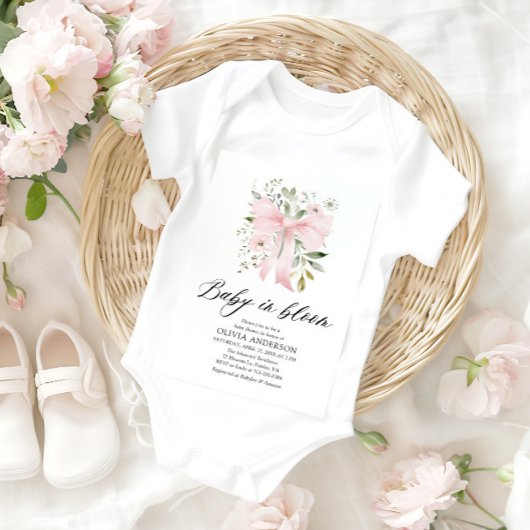 ピンクボウベビーイン開花フローラガールベビーシャワー 招待状