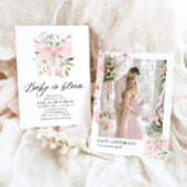 ピンクボウベビーイン開花フローラガールベビーシャワー 招待状