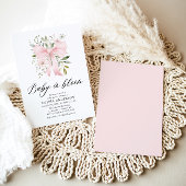 ピンクボウベビーイン開花フローラガールベビーシャワー 招待状