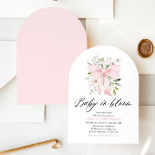 ピンクボウベビーイン開花フローラガールベビーシャワー 招待状