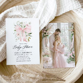 ピンクボウベビーイン開花フローラガールベビーシャワー 招待状