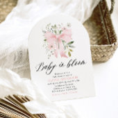 ピンクボウベビーイン開花フローラガールベビーシャワー 招待状