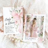 ピンクボウベビーイン開花フローラガールベビーシャワー 招待状