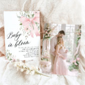 ピンクボウベビーイン開花フローラガールベビーシャワー 招待状