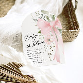 ピンクボウベビーイン開花フローラガールベビーシャワー 招待状