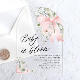 ピンクボウベビーイン開花フローラベビーシャワーアーチ アクリル招待状