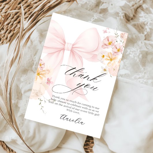 ピンクボウベビーイン開花ベビーシャワーサンキューカード サンキューカード
