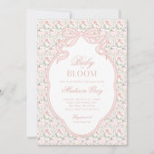 ピンクボウベビーイン開花ベビーシャワー招待状 招待状 (正面)