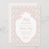ピンクボウベビーイン開花ベビーシャワー招待状 招待状 (正面/裏面)