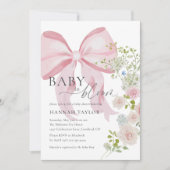 ピンクボウベビーイン開花ベビーシャワー 招待状 (正面)