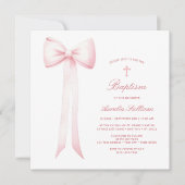 ピンクボウベビーガールバプテスマ 招待状 (正面)