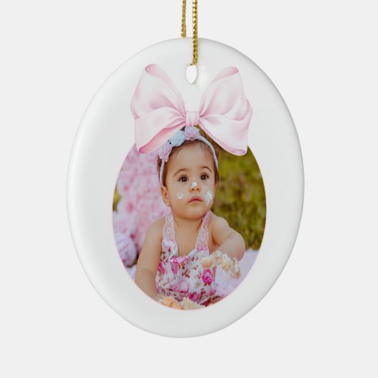 ピンクボウベビーガールフォトオーナメント セラミックオーナメント (右)