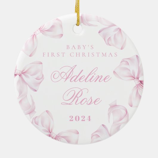 ピンクボウベビーガールフォトオーナメント セラミックオーナメント (裏面)