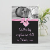 ピンクボウベビーガールフォト《キリスト教》洗礼式や命名式 招待状 (スタンド正面)