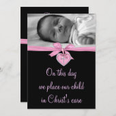 ピンクボウベビーガールフォト《キリスト教》洗礼式や命名式 招待状 (正面/裏面)