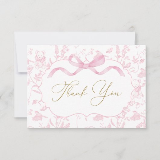 ピンクボウベビーシャワーガールサンキューカード サンキューカード (正面)