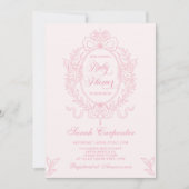 ピンクボウベビーシャワーガールヴィンテージ招待状 招待状 (正面)