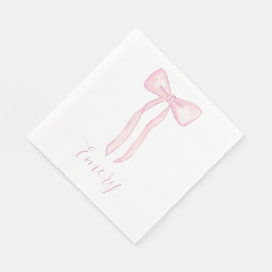 ピンクボウベビーシャワーナプキンカスタマイズ スタンダードランチョンナプキン (角)