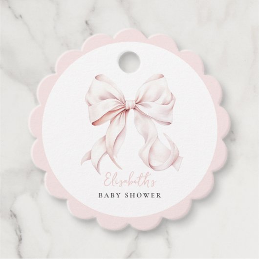 ピンクボウベビーシャワーメッセージカード フェイバータグ (正面)
