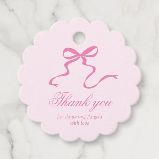 ピンクボウベビーシャワーメッセージカード フェイバータグ (正面)
