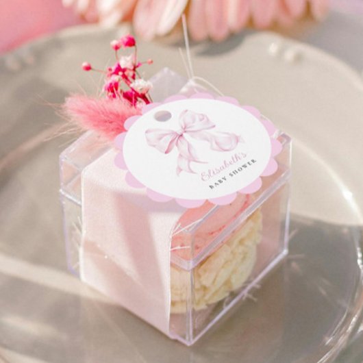 ピンクボウベビーシャワーメッセージカード フェイバータグ