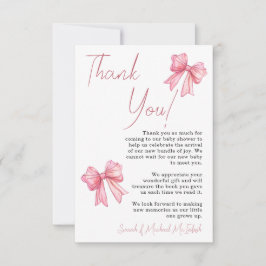 ピンクボウベビーシャワー招待状 サンキューカード
