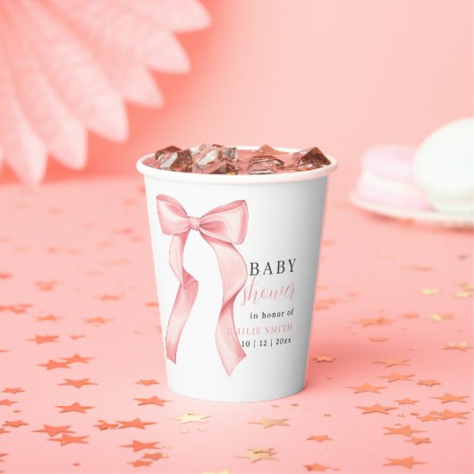ピンクボウベビーシャワー招待状、ピンクコケット 紙コップ (インサイチュ)
