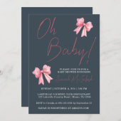 ピンクボウベビーシャワー招待状 招待状 (正面/裏面)