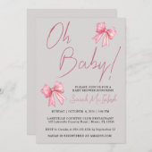 ピンクボウベビーシャワー招待状 招待状 (正面/裏面)