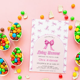 ピンクボウベビーシャワー招待状 招待状
