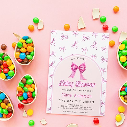 ピンクボウベビーシャワー招待状 招待状